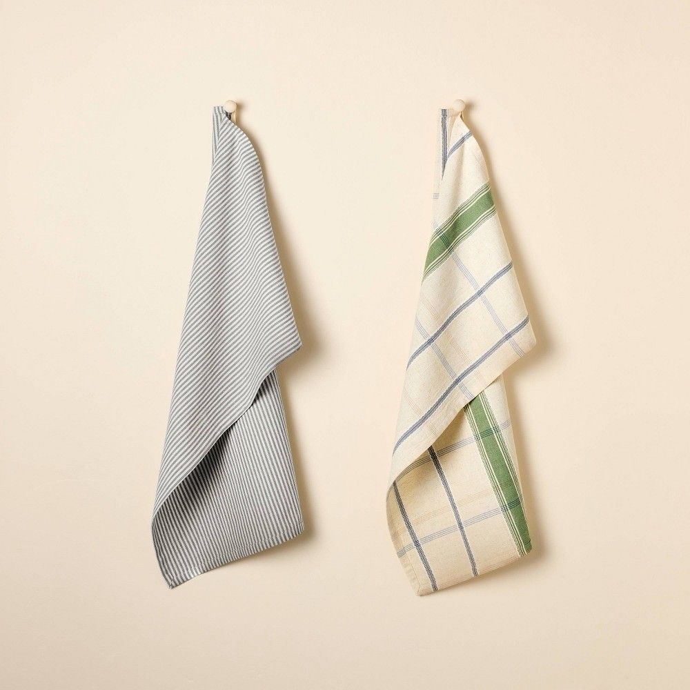 Hearth & Hand Magnolia Set of 2 Kitchen Towels Navy Signature Plaid Cotton